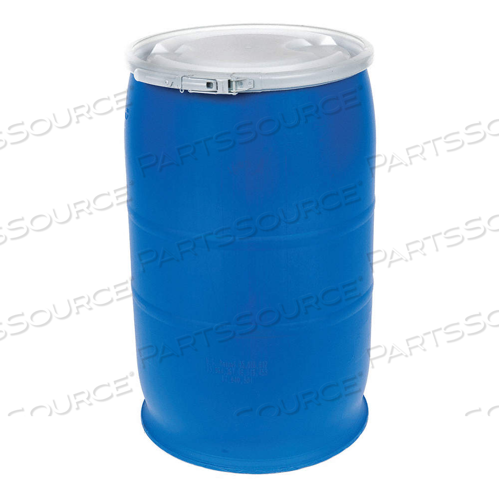 TRANSPORT DRUM, POLYETHYLENE, 30 GAL, LEVER LOCK RING, BLUE / WHITE, 0 BUNG HOLES by Approved Vendor