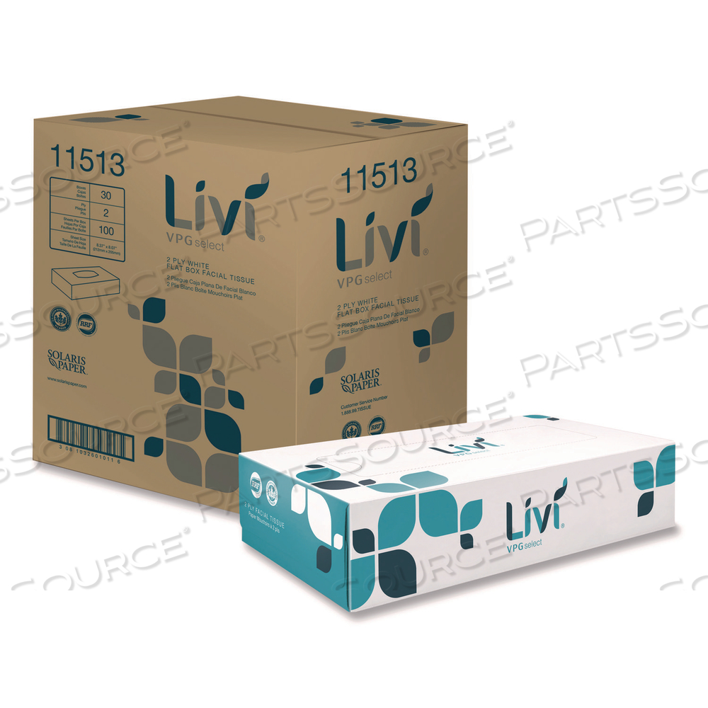 FLAT BOX FACIAL TISSUE, 2-PLY, WHITE/BOX by Livi