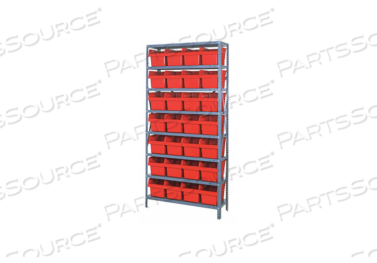 BIN SHELVING 75 OVERALL H 28 BINS RED by Quantum Storage Systems BIN SHELVING 75 OVERALL H 28 BINS RED by Quantum Storage Systems