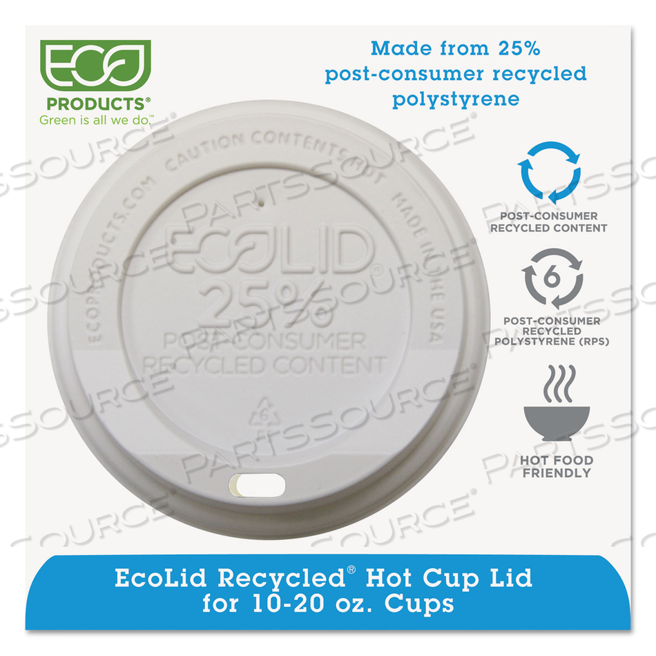 ECOLID 25% RECYYCLED CONTENT HOT CUP LID, WHITE, FITS 10 OZ TO 20 OZ CUPS by Eco-Products