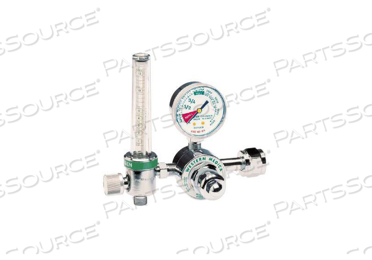 1/2 TO 15L/MIN CHROME-PLATED BRASS SINGLE STAGE FLOWMETER REGULATOR WITH CGA-540 NUT AND NIPPLE INLET by Western Enterprises 1/2 TO 15L/MIN CHROME-PLATED BRASS SINGLE STAGE FLOWMETER REGULATOR WITH CGA-540 NUT AND NIPPLE INLET by Western Enterprises