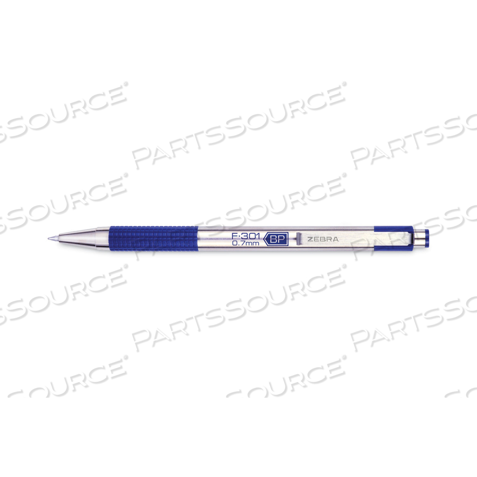 F-301 BALLPOINT PEN, RETRACTABLE, FINE 0.7 MM, BLUE INK, STAINLESS STEEL/BLUE BARREL by Zebra Pen Corporation