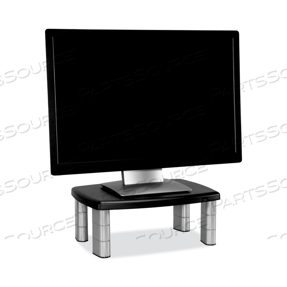 ADJUSTABLE HEIGHT MONITOR STAND, 15" X 12" X 2.63" TO 5.78", BLACK/SILVER, SUPPORTS 80 LBS by 3M Consumer ADJUSTABLE HEIGHT MONITOR STAND, 15" X 12" X 2.63" TO 5.78", BLACK/SILVER, SUPPORTS 80 LBS by 3M Consumer
