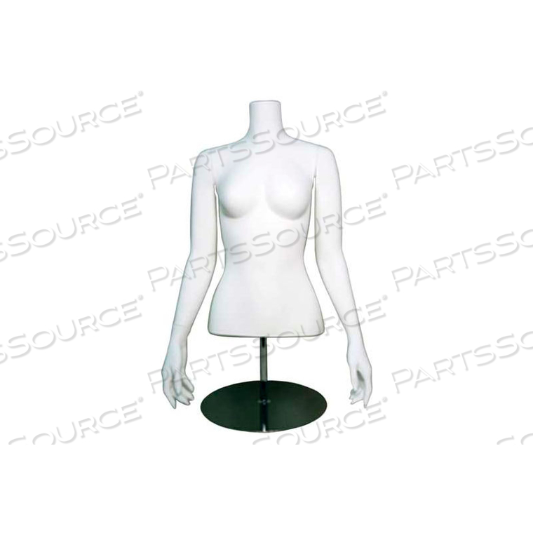 FEMALE HEADLESS HALF MANNEQUIN W/O ARMS, WITH BASE - UPPER - WHITE by Amko Displays LLC