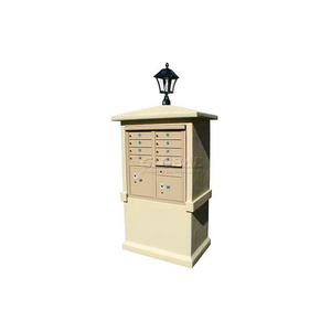 STUCCO CBU MAILBOX CENTER, TALL PEDESTAL (COLUMN ONLY) IN SANDSTONE COLOR WITH BAYVIEW SOLAR LAMP by Qualarc