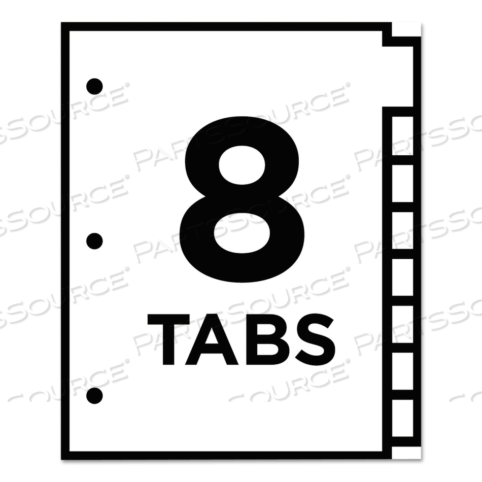 TABLE 'N TABS DIVIDERS, 8-TAB, 1 TO 8, 11 X 8.5, WHITE, ASSORTED TABS, 1 SET 