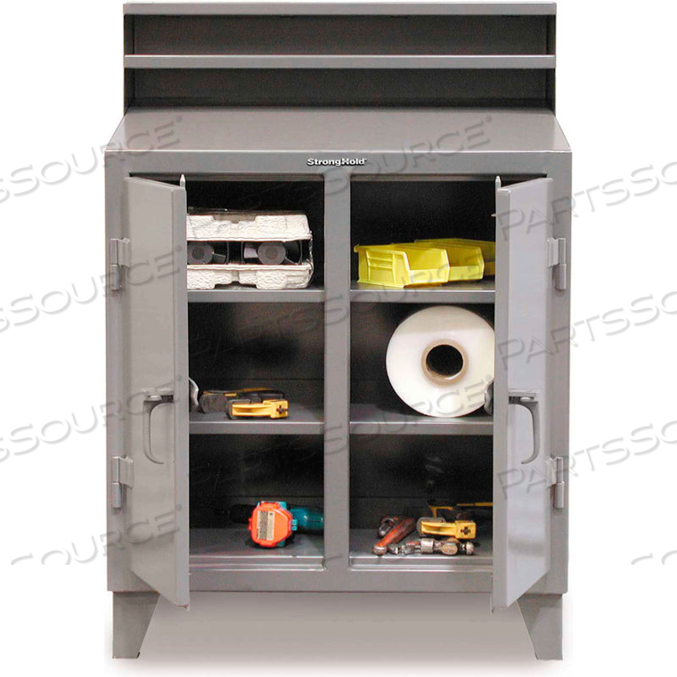 2-PERSON CABINET SHOP DESK RISER & PADLOCKABLE DOORS 48"W X 28"D X 54"H GRAY by Strong Hold 2-PERSON CABINET SHOP DESK RISER & PADLOCKABLE DOORS 48"W X 28"D X 54"H GRAY by Strong Hold