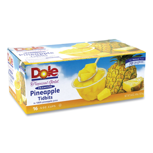 TROPICAL GOLD PREMIUM PINEAPPLE TIDBITS, 4 OZ BOWLS, 16 BOWLS/CARTON by Dole