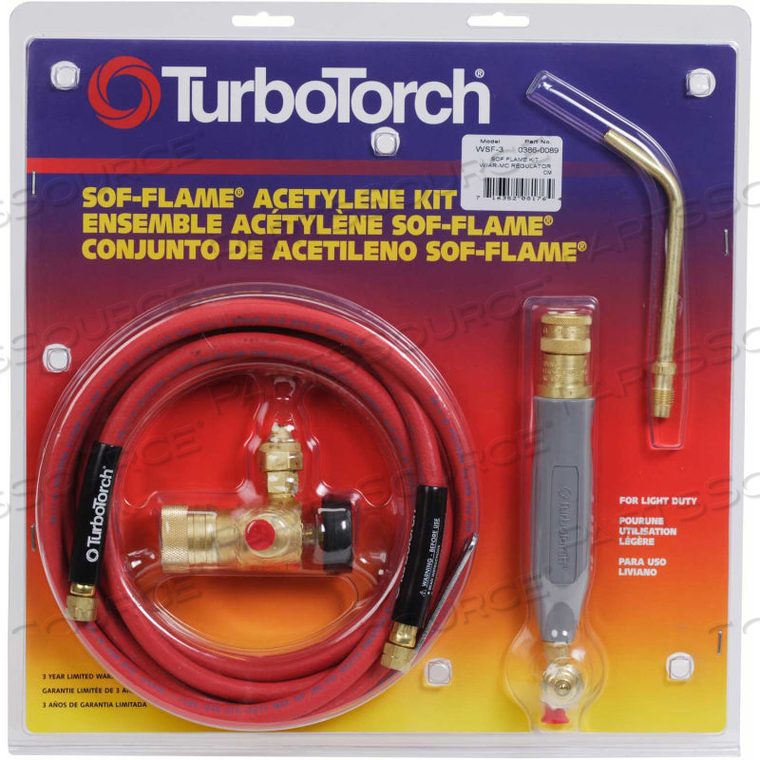 TURBOTORCH SOF-FLAME TORCH KIT, WSF-3, S-4 SOLDERING TIP, 12' HOSE, AIR ACETYLENE 