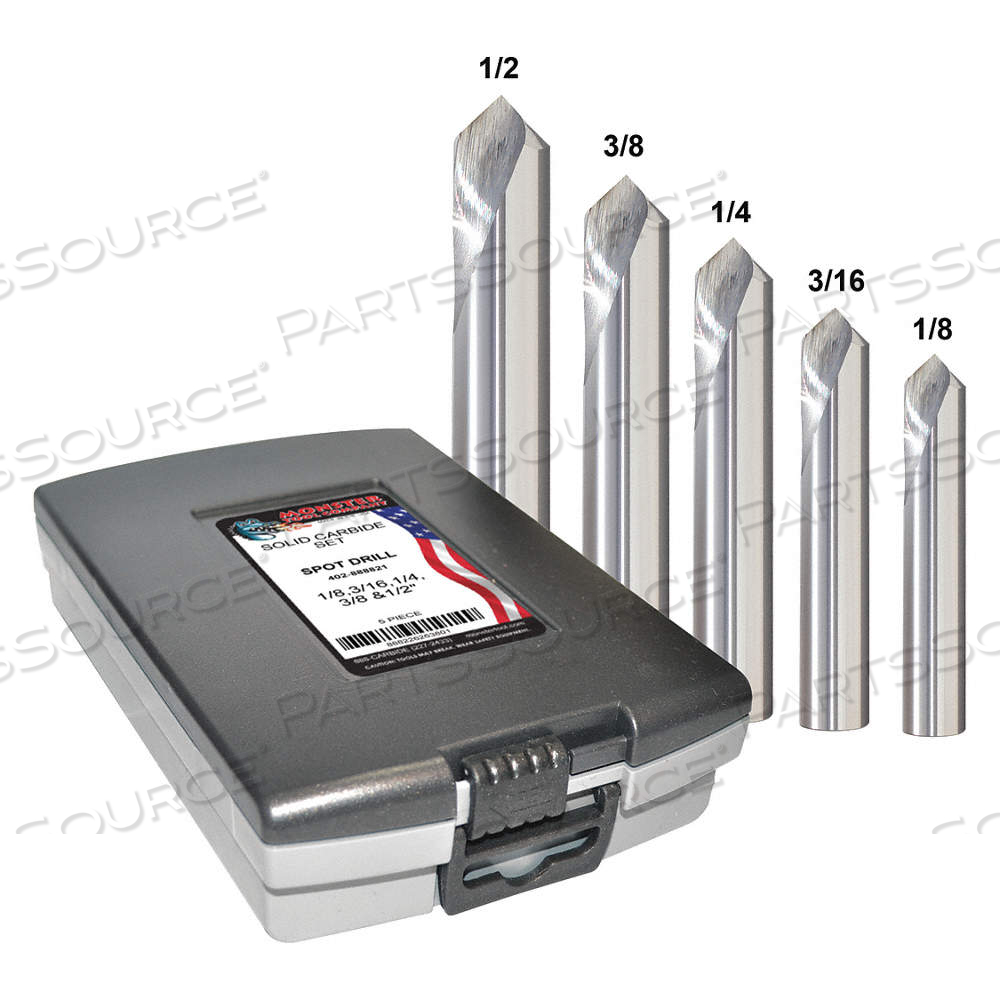 SPOTTING DRILL BIT SET, CARBIDE, BRIGHT (UNCOATED) FINISH, 5 PIECES by Approved Vendor