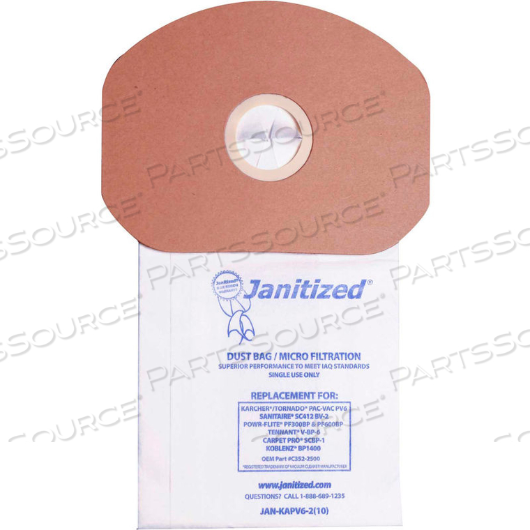 TENNANT PAPER VACUUM BAG - V-BP-6 BACKPACK by Apc Filtration Inc TENNANT PAPER VACUUM BAG - V-BP-6 BACKPACK by Apc Filtration Inc