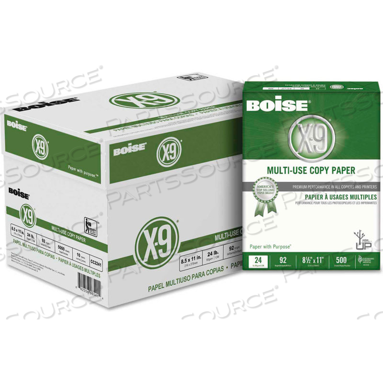 COPY PAPER - BOISE X-9 MULTI-USE PAPER, WHITE, 8-1/2" X 11", 24 LB., 5,000 SHEETS/CARTON 