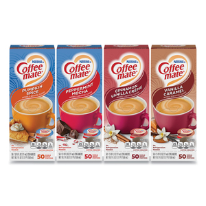 LIQUID COFFEE CREAMER, CINNAMON/PEPPERMINT/PUMPKIN/VANILLA, 0.38OZ MINI CUPS, 50/PK,4 PK/CT by Coffee-Mate