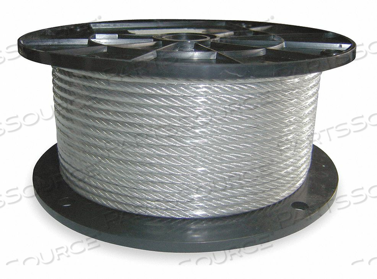WIRE ROPE, MATERIAL 304 STAINLESS STEEL, CORE TYPE IWRC, WORKING LOAD LIMIT 25 LB, BREAKING STRENGTH 125 LBF, ROPE STRAND CLASSIFICATION 1 X by DAYTON ELECTRIC MANUFACTURING CO