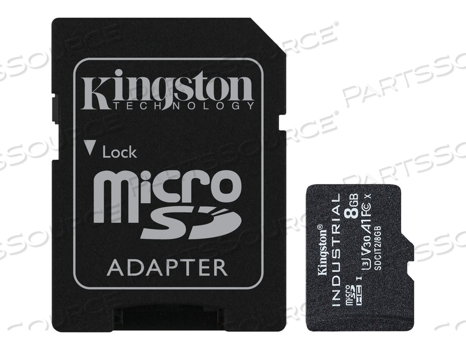 INDUSTRIAL, FLASH MEMORY CARD (MICROSDHC TO SD ADAPTER INCLUDED), 8 GB, A1 / VIDEO CLASS V30 / UHS-I U3 / CLASS10, MICROSDHC UHS-I by Kingston Technology