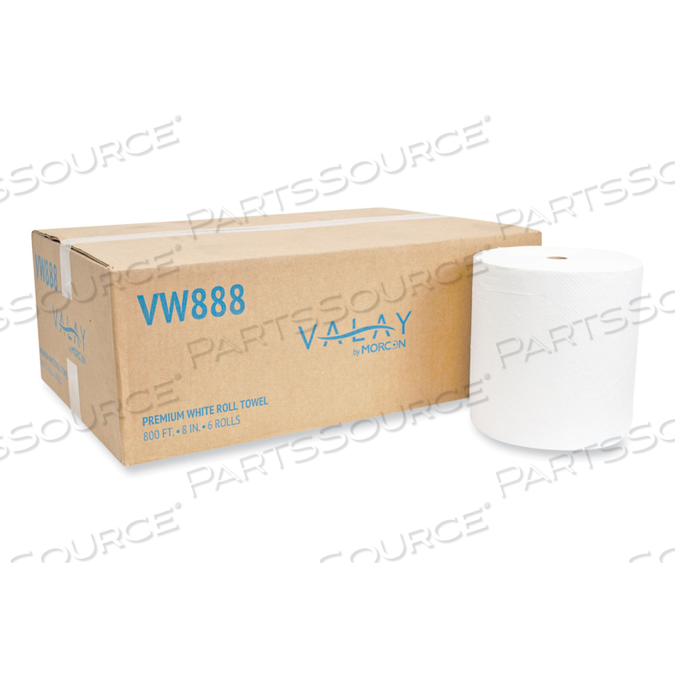 VALAY PROPRIETARY ROLL TOWELS, 1-PLY, 8" X 800 FT, WHITE/CARTON by Morcon Tissue VALAY PROPRIETARY ROLL TOWELS, 1-PLY, 8" X 800 FT, WHITE/CARTON by Morcon Tissue