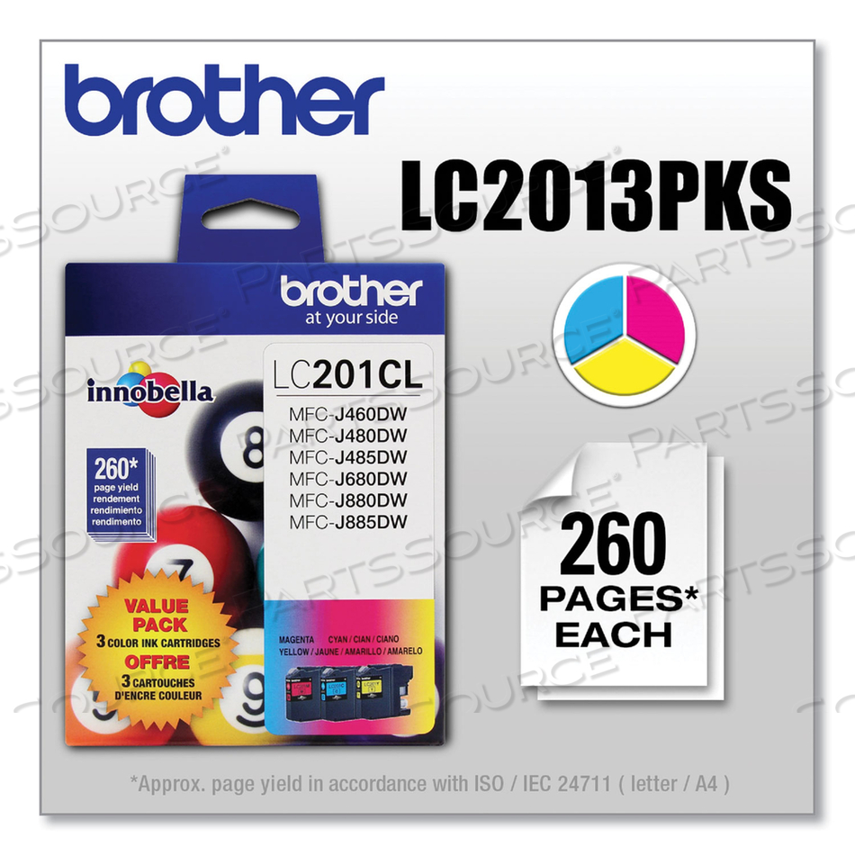 BROTHER LC2013PKS - 3-PACK - YELLOW, CYAN, MAGENTA - ORIGINAL - INK CARTRIDGE - FOR BROTHER MFC-J460DW, MFC-J680DW, MFC-J880DW, MFC-J885DW by Brother