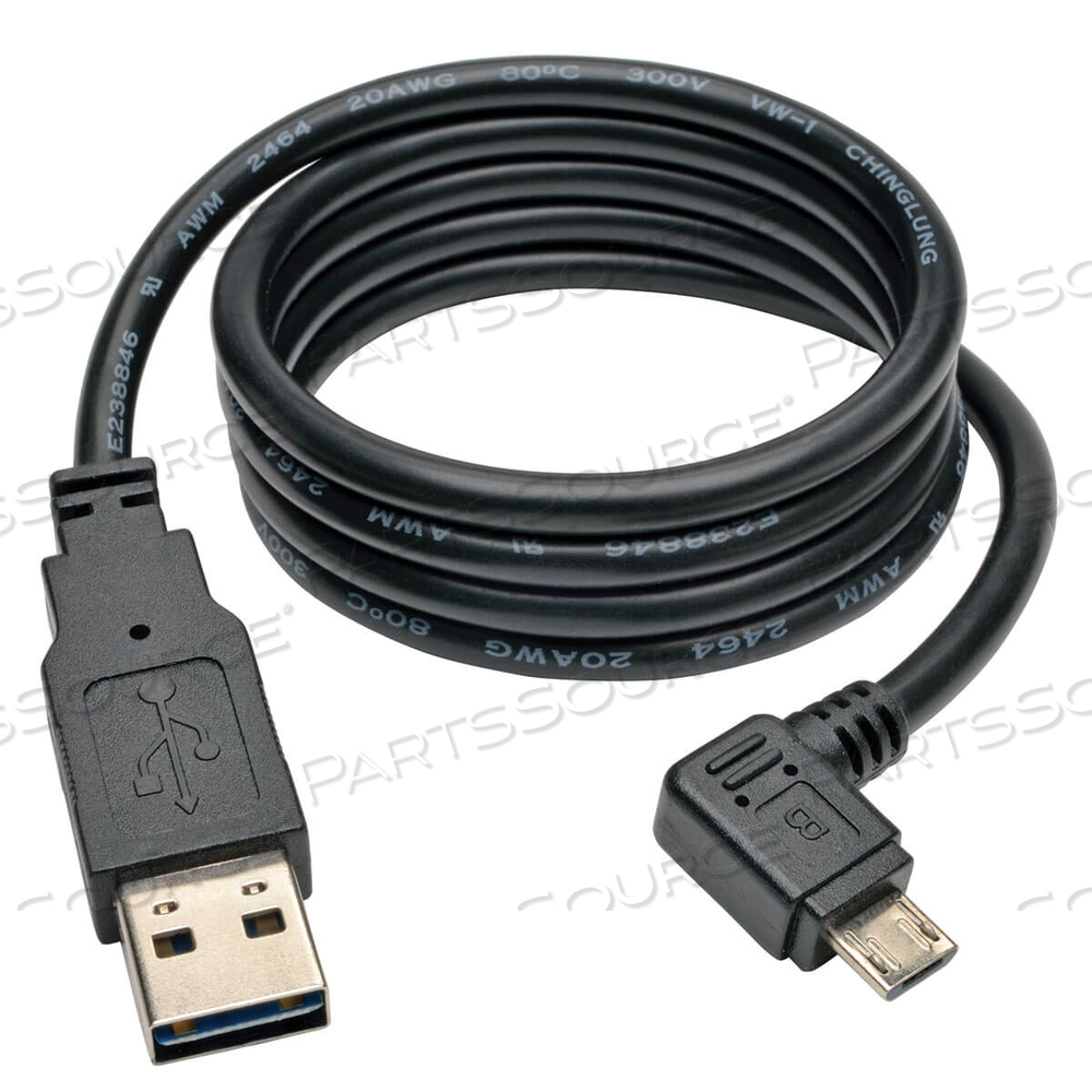 REVERSIBLE USB CHARGE CABLE A TO RIGHT ANGLE 5-PIN MICRO B 3' by Tripp Lite REVERSIBLE USB CHARGE CABLE A TO RIGHT ANGLE 5-PIN MICRO B 3' by Tripp Lite