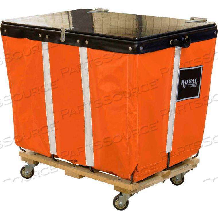 PVC HINGED TOP BASKET TRUCK, 18 BU, ORANGE VINYL, WOOD BASE, ALL SWIVEL by Royal Basket Trucks