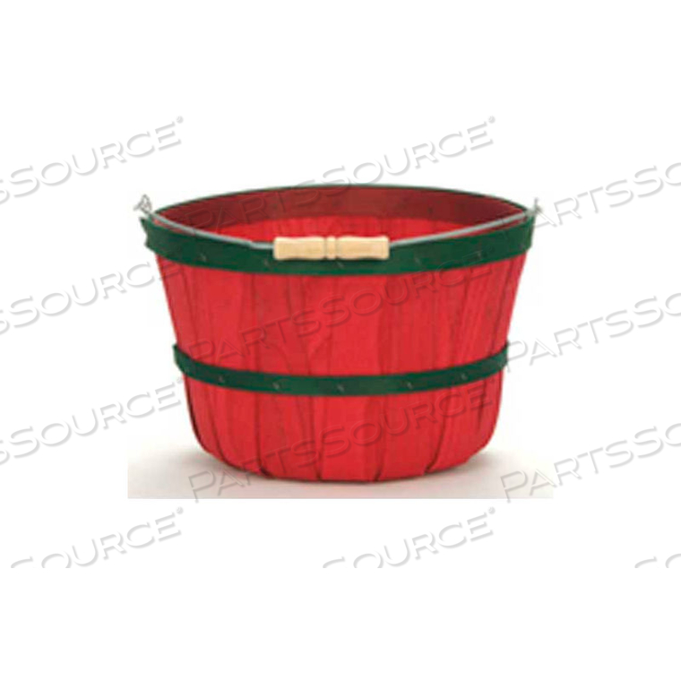1 PECK WOOD BASKET WITH METAL HANDLE/WOOD GRIP, RED WITH 2 GREEN BANDS 12 PC 