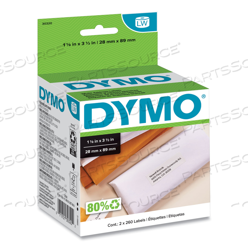 LABELWRITER ADDRESS LABELS, 1.12" X 3.5", WHITE, 260 LABELS/ROLL by Dymo LABELWRITER ADDRESS LABELS, 1.12" X 3.5", WHITE, 260 LABELS/ROLL by Dymo