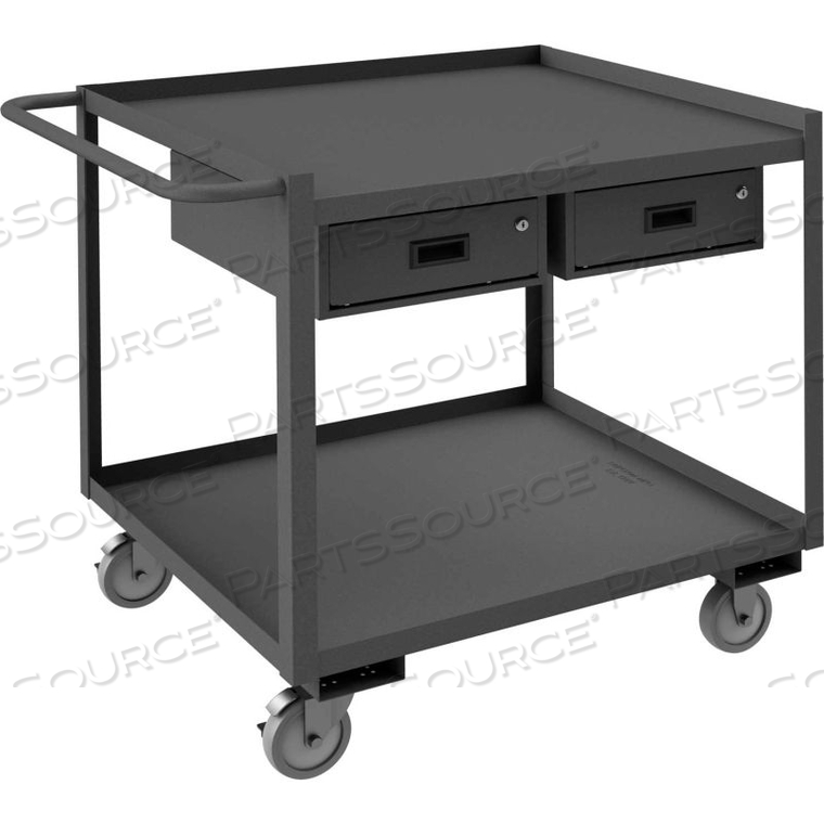 MOBILE STOCK CART - STEEL TOP, 2 LOCKING DRAWERS & 2 SHELVES - 42-1/4"W X 30-1/4"D X 37-5/8"H 