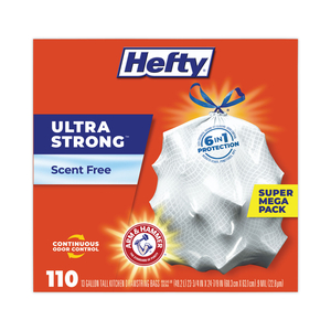 ULTRA STRONG TALL KITCHEN AND TRASH BAGS, 13 GAL, 0.9 MIL, 23.75" X 24.88", WHITE, 110 BAGS/BOX, 3 BOXES/CARTON by Hefty