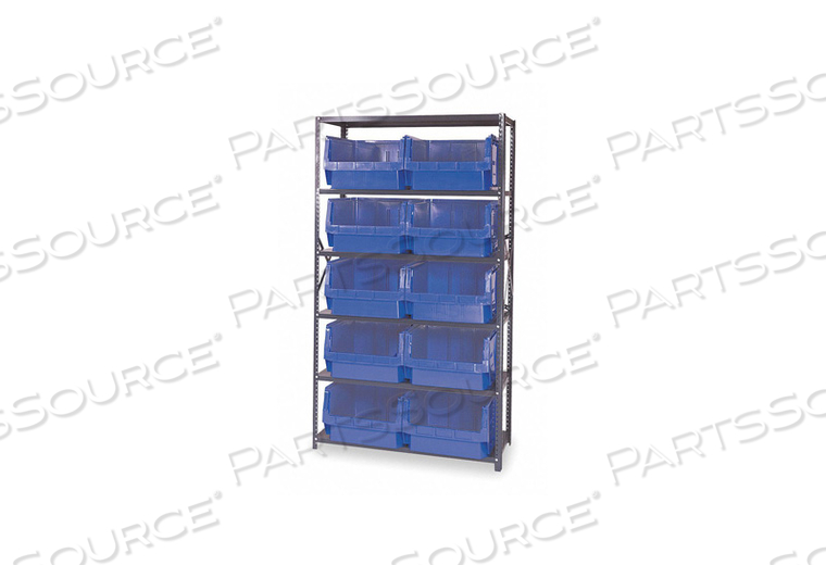 MSU-543 STEEL SHELVING WITH 10 MAGNUM GIANT HOPPER BINS BLUE, 18X42X75 by Quantum Storage Systems MSU-543 STEEL SHELVING WITH 10 MAGNUM GIANT HOPPER BINS BLUE, 18X42X75 by Quantum Storage Systems