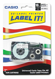 LABEL TAPE CARTRIDGE 18MM BLACK/WHITE by Casio