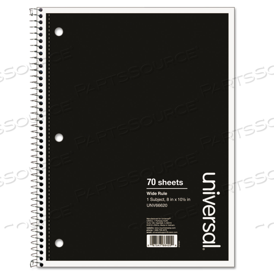 WIREBOUND NOTEBOOK, 1 SUBJECT, WIDE/LEGAL RULE, BLACK COVER, 10.5 X 8, 70 SHEETS by Universal WIREBOUND NOTEBOOK, 1 SUBJECT, WIDE/LEGAL RULE, BLACK COVER, 10.5 X 8, 70 SHEETS by Universal