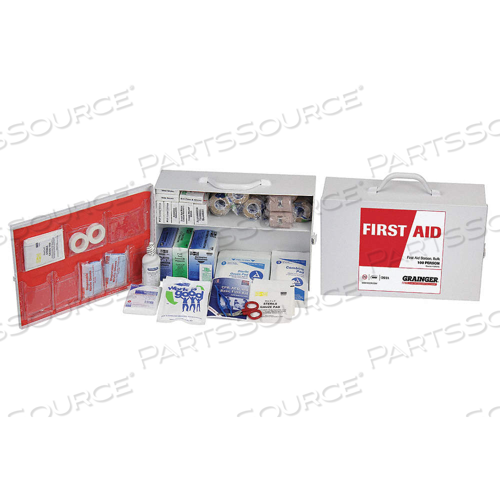 FIRST AID KIT AND HOUSING, 369 COMPONENTS, ANSI/ISEA Z308.1-2009, TYPE I/II by Approved Vendor