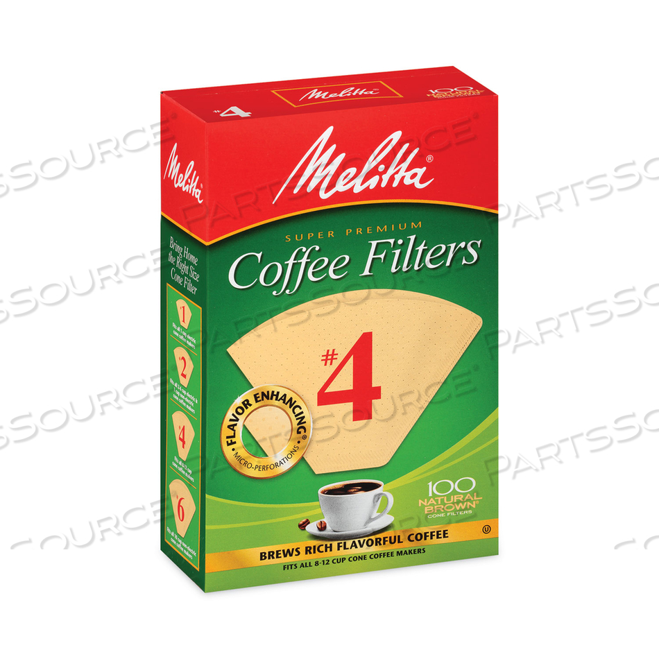 MELITTA COFFEE FILTERS, #4,  8 TO 12 CUP SIZE, CONE STYLE, 100 FILTERS/PACK, 3/PACK 