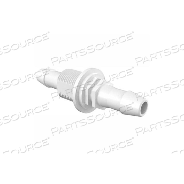 1/4-18 NPSM TO 1/4" X 1/4" BARBED BULKHEAD ADAPTER, WHITE POLYPROPYLENE 