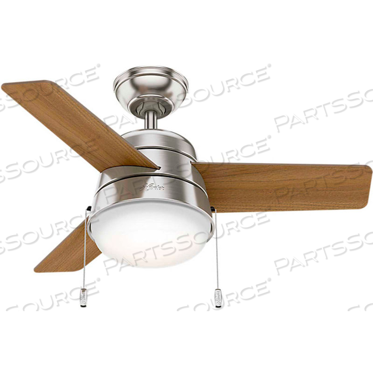 36" AKER CEILING FAN WITH LIGHT - BRUSHED NICKEL by Hunter Fan Co. / Casablanca Fand Co. 36" AKER CEILING FAN WITH LIGHT - BRUSHED NICKEL by Hunter Fan Co. / Casablanca Fand Co.