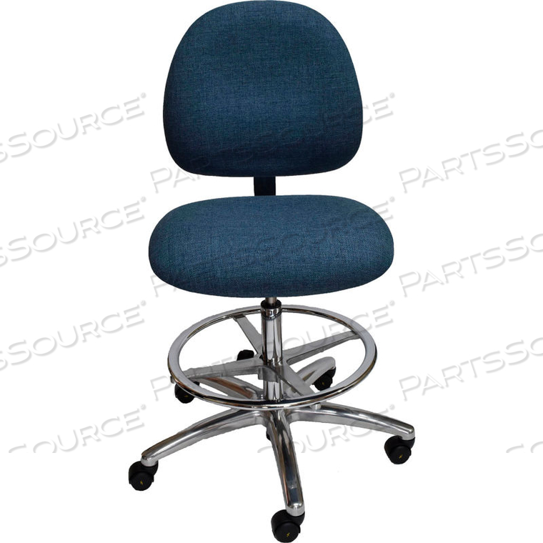 ESD STOOL WITH FOOTREST - HIGH BACK - FABRIC - BLUE - ALUMINUM BASE by Industrial Seating