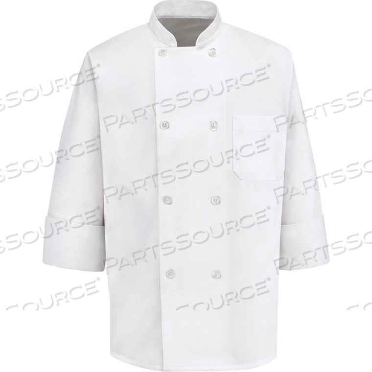 CHEF DESIGNS 8 BUTTON-FRONT CHEF COAT, PEARL BUTTONS, WHITE, POLYESTER/COTTON, XS by VF Imagewear, Inc.