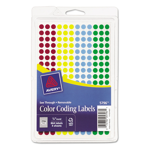 HANDWRITE-ONLY SELF-ADHESIVE "SEE THROUGH" REMOVABLE ROUND COLOR DOTS, 0.25" DIA, ASSORTED, 216/SHEET, 4 SHEETS/PACK, (5796) by Avery HANDWRITE-ONLY SELF-ADHESIVE "SEE THROUGH" REMOVABLE ROUND COLOR DOTS, 0.25" DIA, ASSORTED, 216/SHEET, 4 SHEETS/PACK, (5796) by Avery