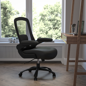 HERCULES SERIES BIG & TALL 500 LB. RATED BLACK MESH/LEATHERSOFT EXECUTIVE ERGONOMIC OFFICE CHAIR WITH ADJUSTABLE LUMBAR by Flash Furniture