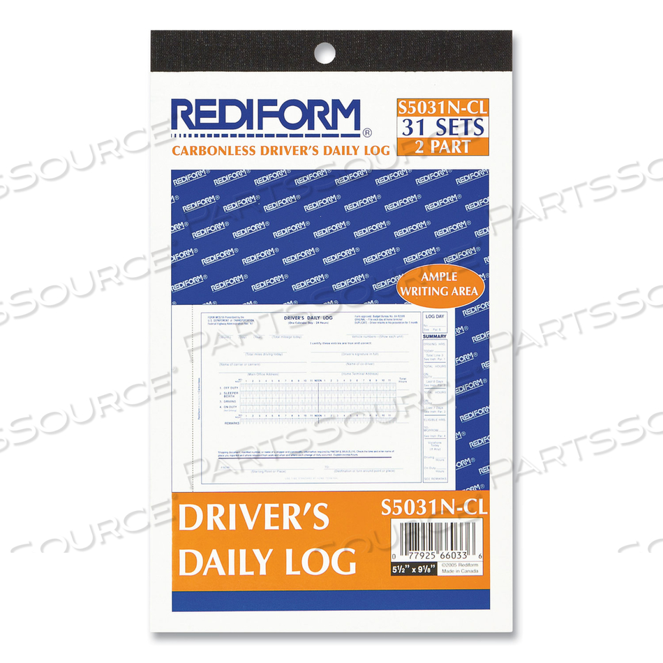 DRIVER'S DAILY LOG BOOK, TWO-PART CARBONLESS, 8.75 X 5.38, 31 FORMS TOTAL by Rediform DRIVER'S DAILY LOG BOOK, TWO-PART CARBONLESS, 8.75 X 5.38, 31 FORMS TOTAL by Rediform