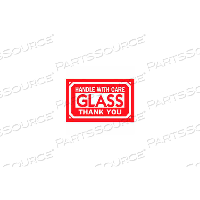 GLASS HANDLE WITH CARE THANK YOU 3" X 5" - WHITE / RED by Decker Tape Products