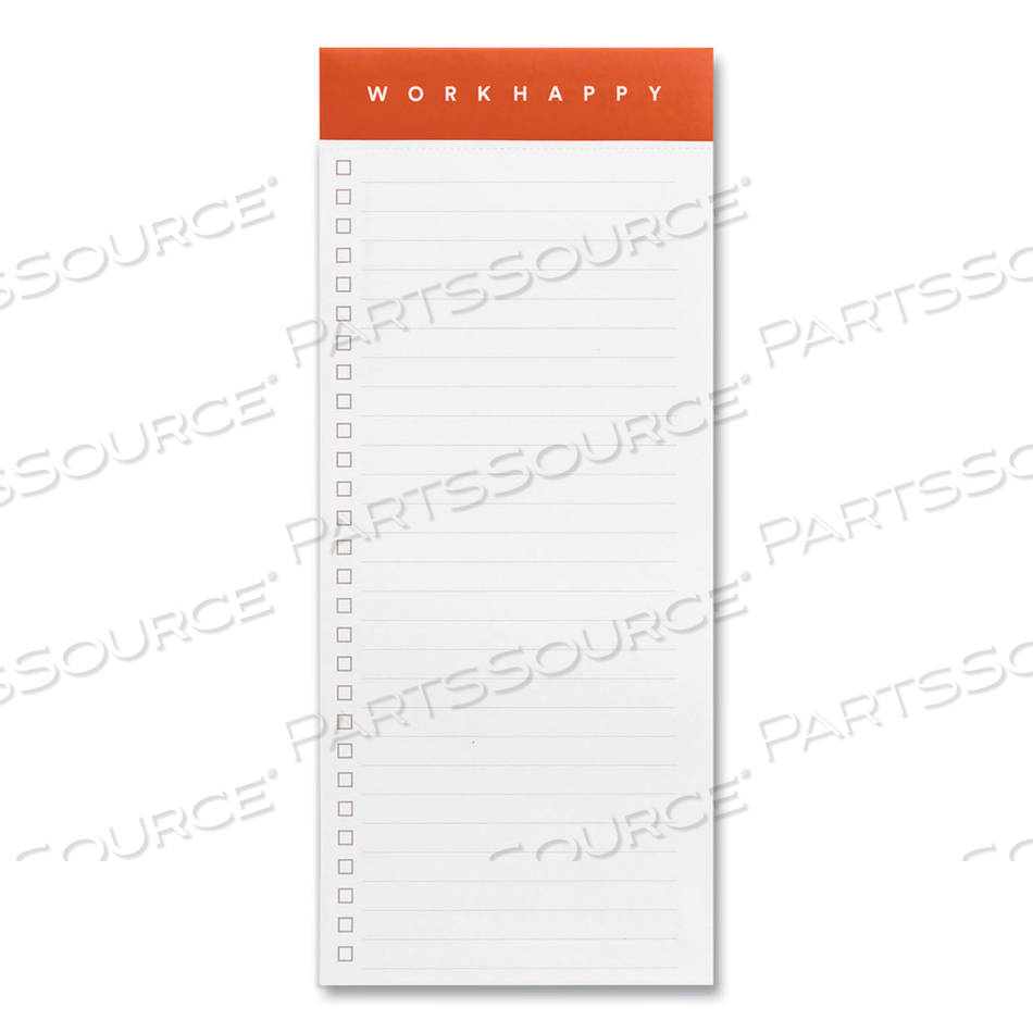 WORK HAPPY MAGNETIC LIST PADS, ASSORTED HEADBAND COLORS, LIST-MANAGEMENT FORMAT, 3.5 X 8.25, WHITE, 50 SHEETS, 3/PACK 