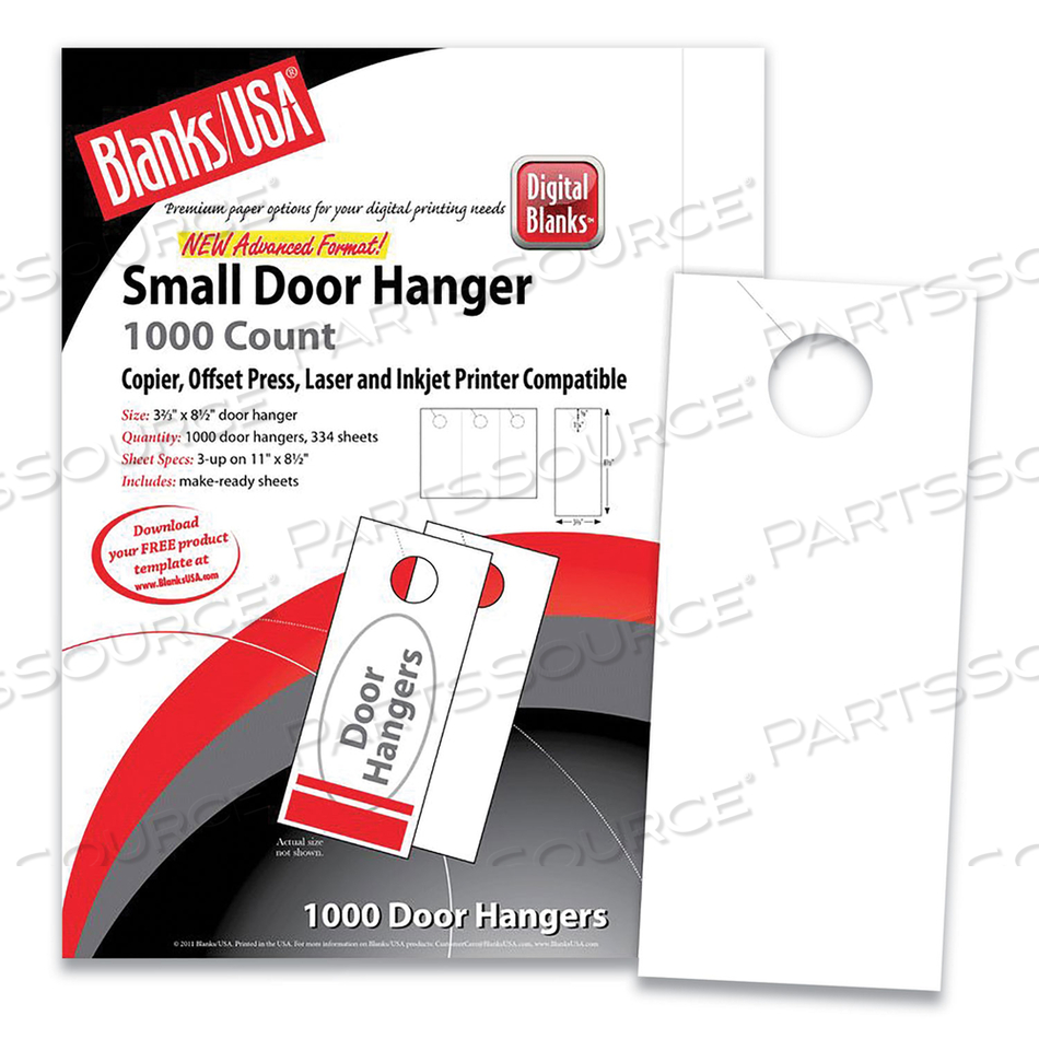 SMALL MICRO-PERFORATED DOOR HANGERS, 67 LB BRISTOL WEIGHT, 8.5 X 11, WHITE, 3 HANGERS/SHEET, 334 SHEETS/PACK 