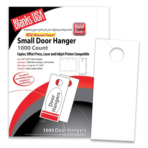 SMALL MICRO-PERFORATED DOOR HANGERS, 67 LB BRISTOL WEIGHT, 8.5 X 11, WHITE, 3 HANGERS/SHEET, 334 SHEETS/PACK by Blanks USA