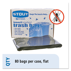 INSECT-REPELLENT TRASH BAGS, 35 GAL, 2 MIL, 33" X 45", BLACK, 80/BOX by Envision