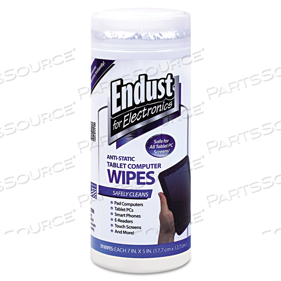 TABLET AND LAPTOP CLEANING WIPES, 5 X 7, UNSCENTED, WHITE, 70/TUB by Endust