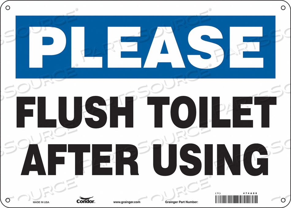 RESTROOM SIGN, HORIZONTAL RECTANGLE, NUMBER OF PRINTED SIDES 1, ENGLISH, SIGN FORMAT TRADITIONAL OSHA, SIGN LEGEND FLUSH TOILET AFTER USING, by Condor RESTROOM SIGN, HORIZONTAL RECTANGLE, NUMBER OF PRINTED SIDES 1, ENGLISH, SIGN FORMAT TRADITIONAL OSHA, SIGN LEGEND FLUSH TOILET AFTER USING, by Condor
