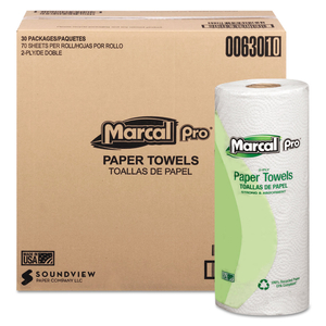 100% PREMIUM RECYCLED KITCHEN ROLL TOWELS, 2-PLY, 11 X 9, WHITE, 70/ROLL, 30 ROLLS/CARTON by Marcal