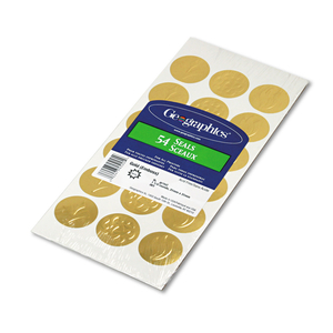 SELF-ADHESIVE EMBOSSED SEALS, 1.25" DIA, GOLD, 18/SHEET, 3 SHEETS/PACK by Geographics