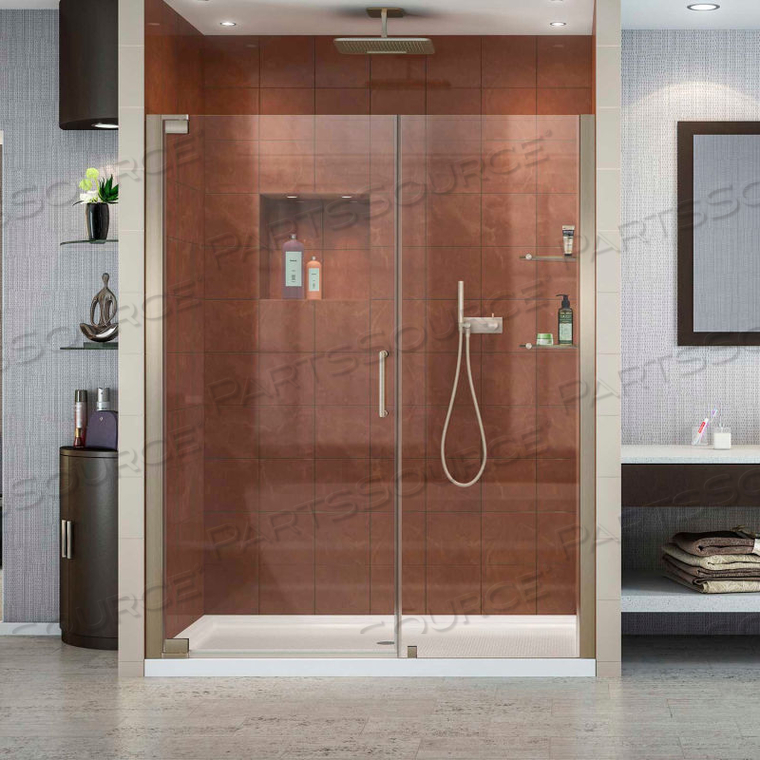 ELEGANCE 58 " - 60" FRAMELESS PIVOT SHOWER DOOR BRUSHED NICKEL FINISH 