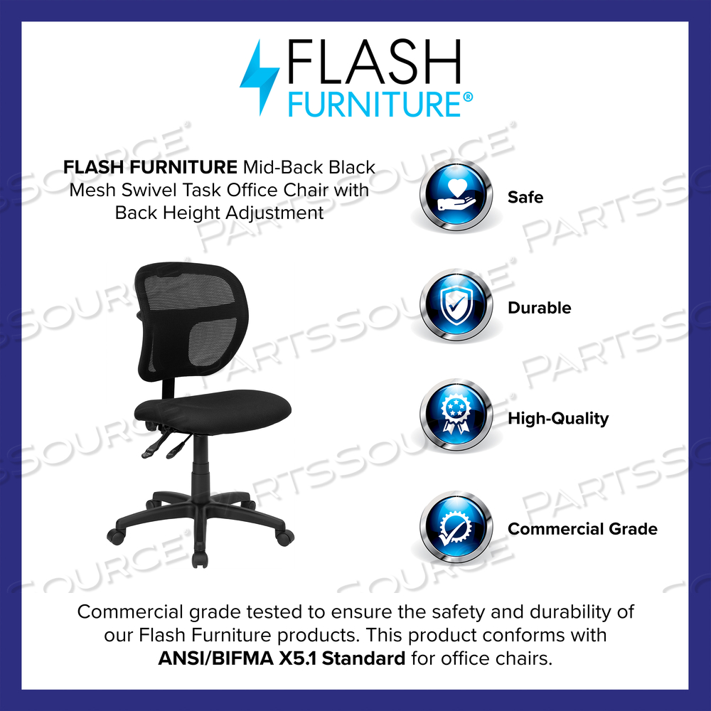 PELLEN MID-BACK BLACK MESH SWIVEL TASK OFFICE CHAIR WITH BACK HEIGHT ADJUSTMENT by Flash Furniture